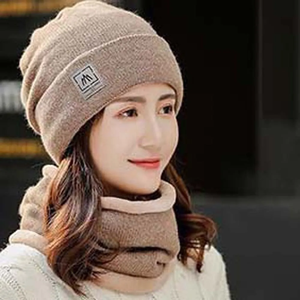 Chapéu com aba elástica e cachecol terno cor sólida na moda cachecol compacto all-match gorro macio presentes