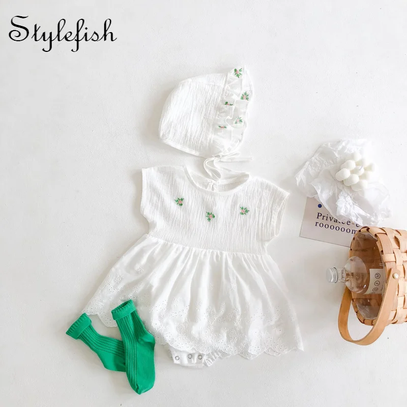 

INS 2022 baby clothes summer new baby girl embroidered clothes baby cotton dress jumpsuit climbing clothes