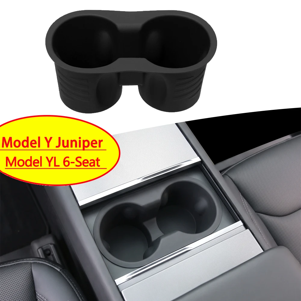 Center Console Cup Holder For Tesla Model Y Juniper 2024+ Model YL 6-Seat Anti-Slip Leak Proof Silicone Organizer Coaster Holder
