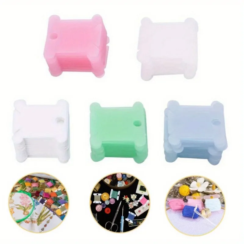 100Pcs Plastic Sewing Winding Plate Board Color Thread String Winder Cross Stitch Embroidery Thread Bobbins Organizer Tool