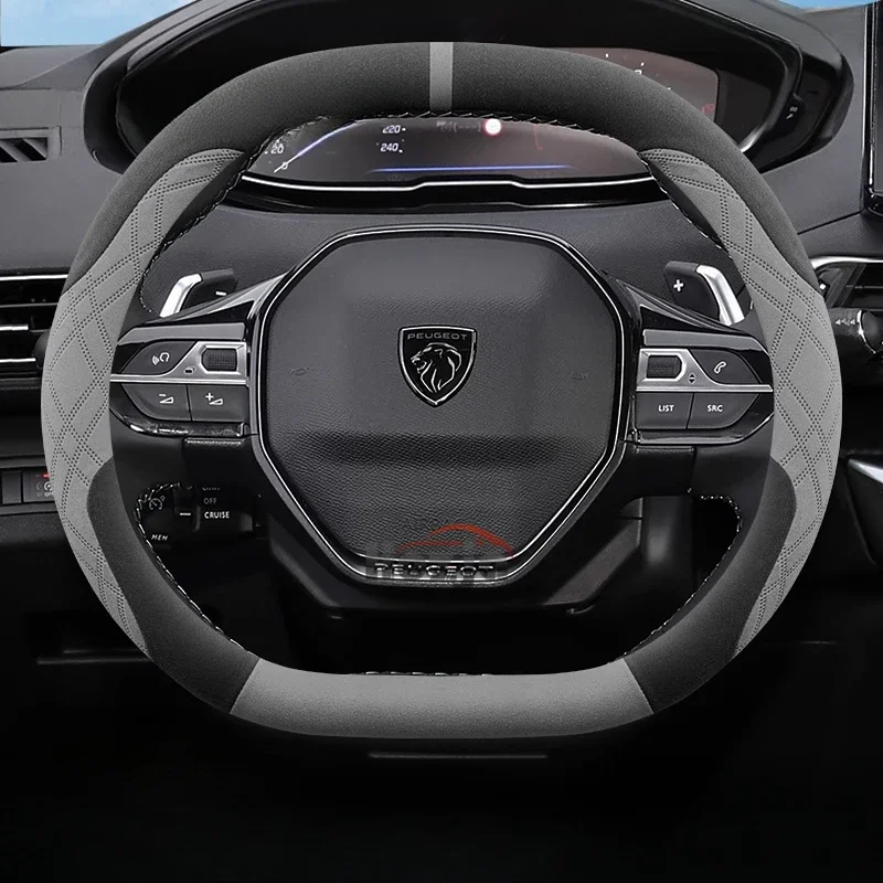 Suede Leather Car Steering Wheel Cover for Peugeot 408 508 SW E-5008 5008 Rifter GT 2021 2022 2023 2024 2025 Auto Accessories