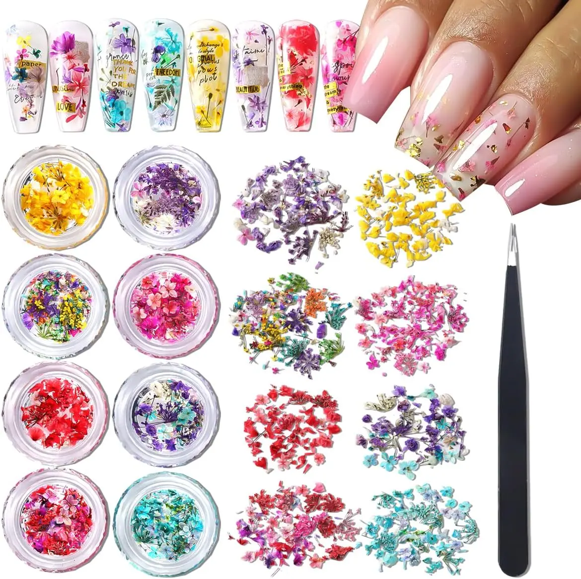 

Boxs Dried Gypsophila Flowers Nail Art Decoration Mixed Mini Hydrangea Floral Petals Charms Plant Jewelry Accessories for DIY Cr