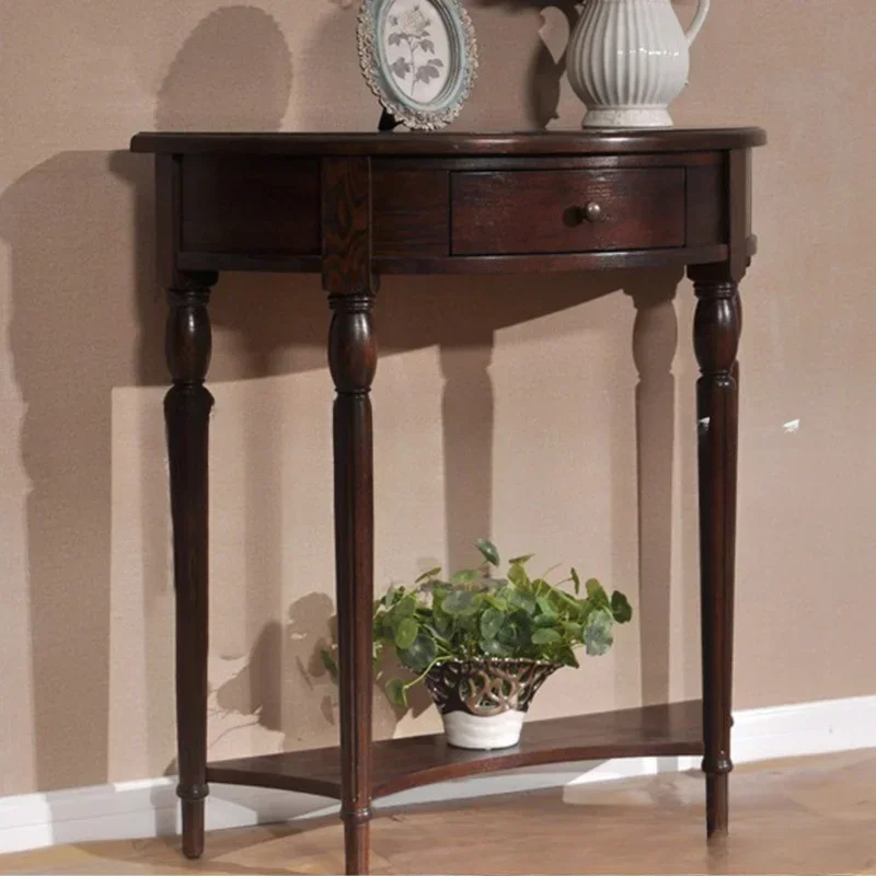 미국 단단한 나무 현관 테이블, 맞춤형 가구, 레트로 오래된 통나무 오크 조각, 반원형 로커 장식 테이블