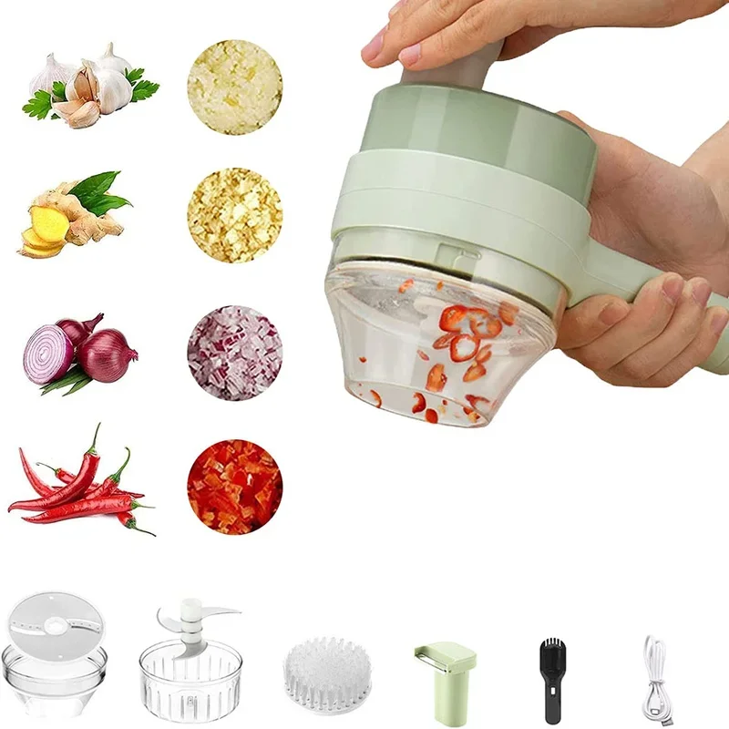 4-in-1 Handheld Electric Vegetable Cutter Set - Spiral Slicer Masher Kitchen Tool