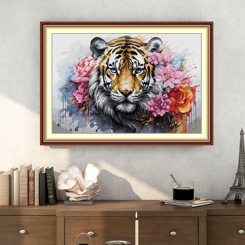 Joy Sunday Tiger Printed Cross Stitch Kit Animal Embroidery Fabric Printed Canvas Handmade Hobby DIY Home Decoration Gifts