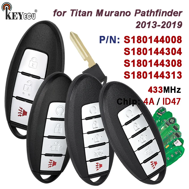 

KEYECU 433,92 МГц ID47/4A чип FCC ID: KR5S180144014 для Nissan Titan Murano Pathfinder 2013-2019 бесконтактный смарт-брелок с дистанционным управлением