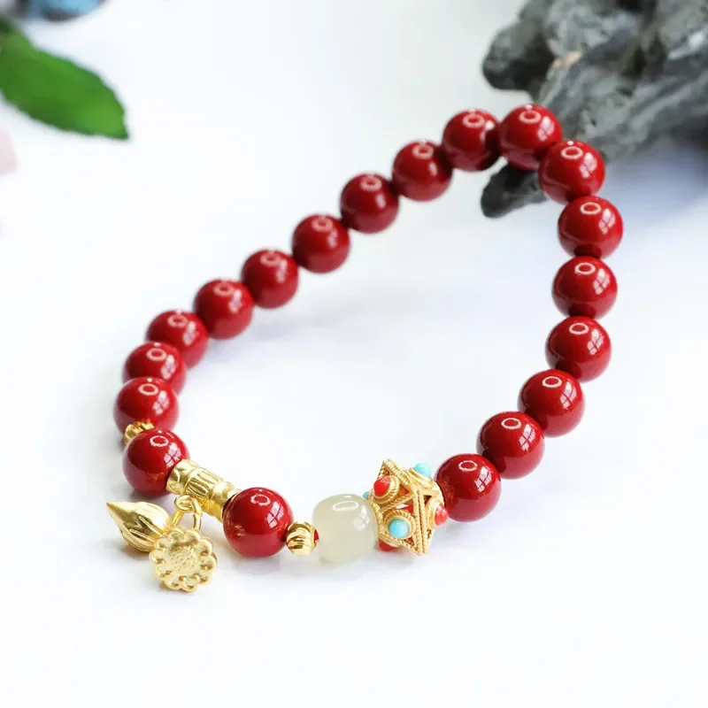 

Cinnabar Bead Bracelet Feng Shui 925 Silver Gemstones Men Talismans Gemstone Lotus Fashion Hetian Jade Natural Jewelry Energy