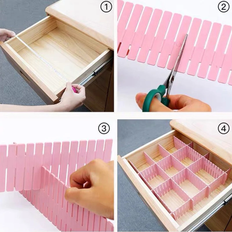 DIY Adjustable Storage Partition Board Plastic Drawer Organizer Divider Space-saving Division Organizer for Cosmetic Underwear