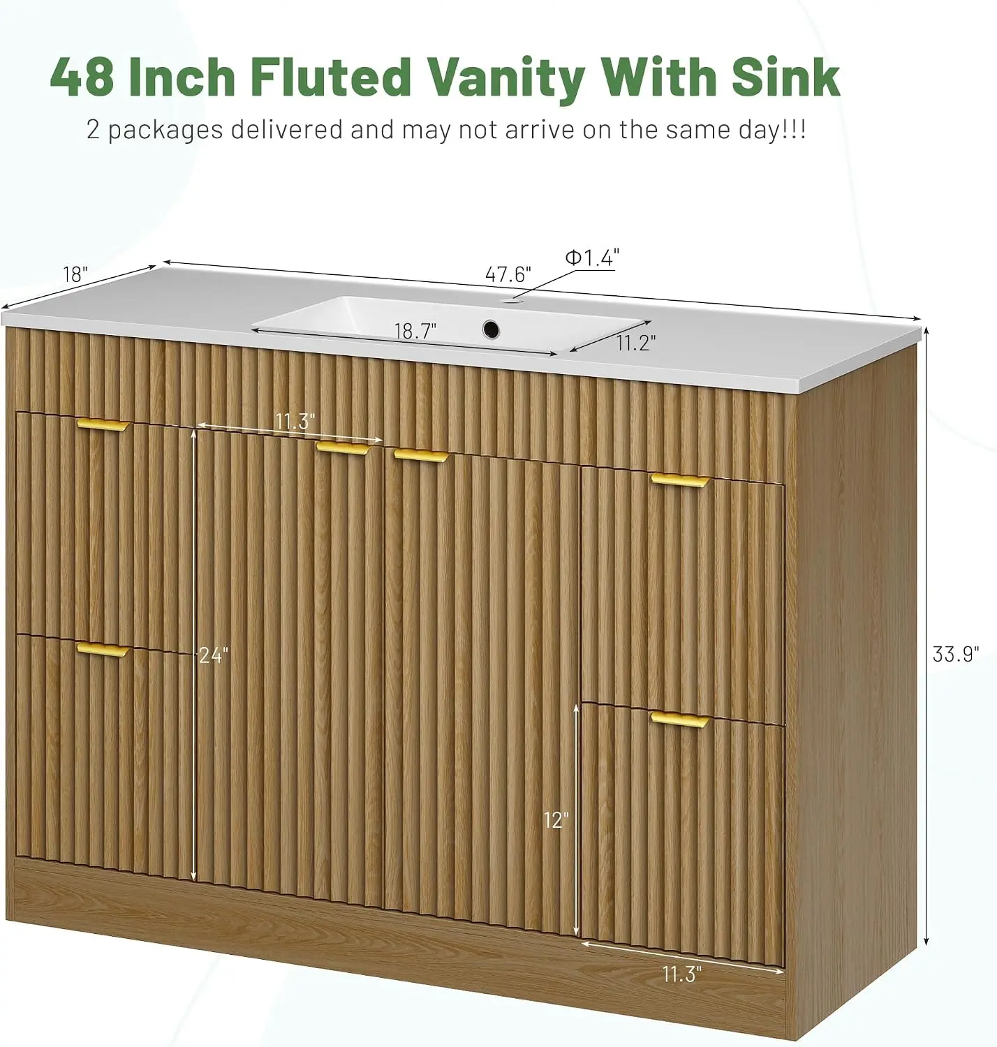 48 Inch Bathroom Vanity with Sink, Natural Oak.