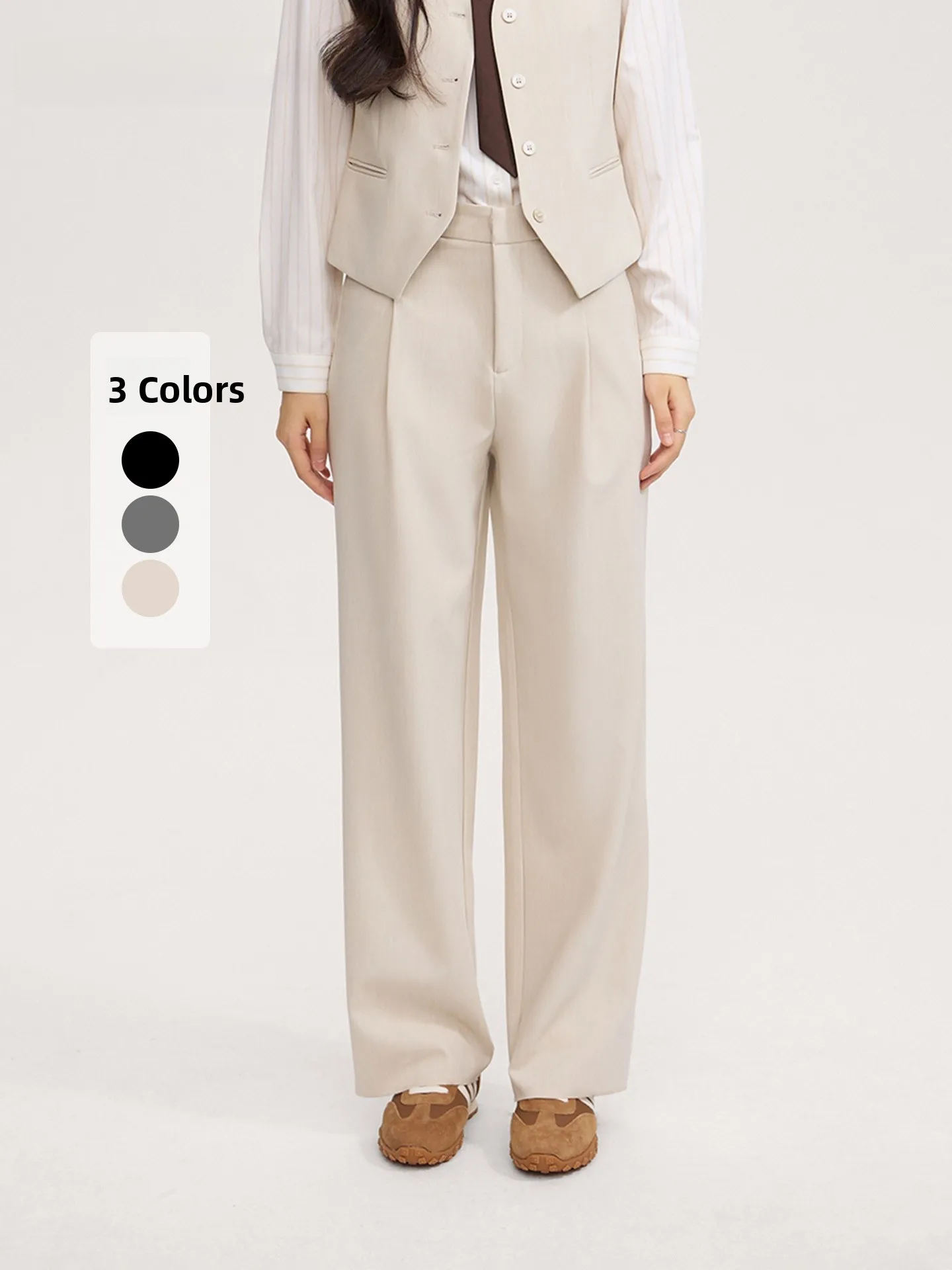 

Good Young Straight Leg Pants in ey And Beige Casual Draped Profional Commuting Versatile High Waist Long Polyester Fiber