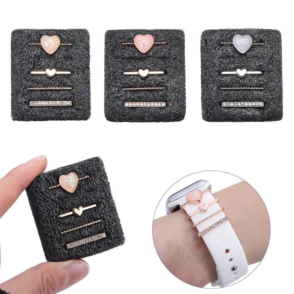 For Apple Watch Band Metal Charms Decorative Ring Diamond Ornament Smart Watch Silicone Strap Accessories For iwatch Bracelet