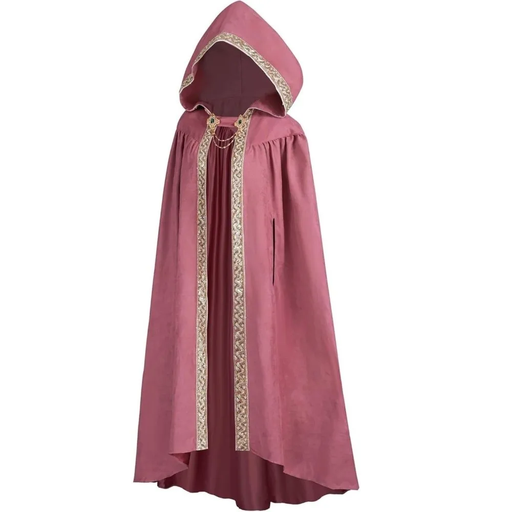 Retro Anime Medieval Cloak Pastoral Ribbon Edge Fantasy Hooded Cape Gothic Hood Robe Renaissance Costume Drama