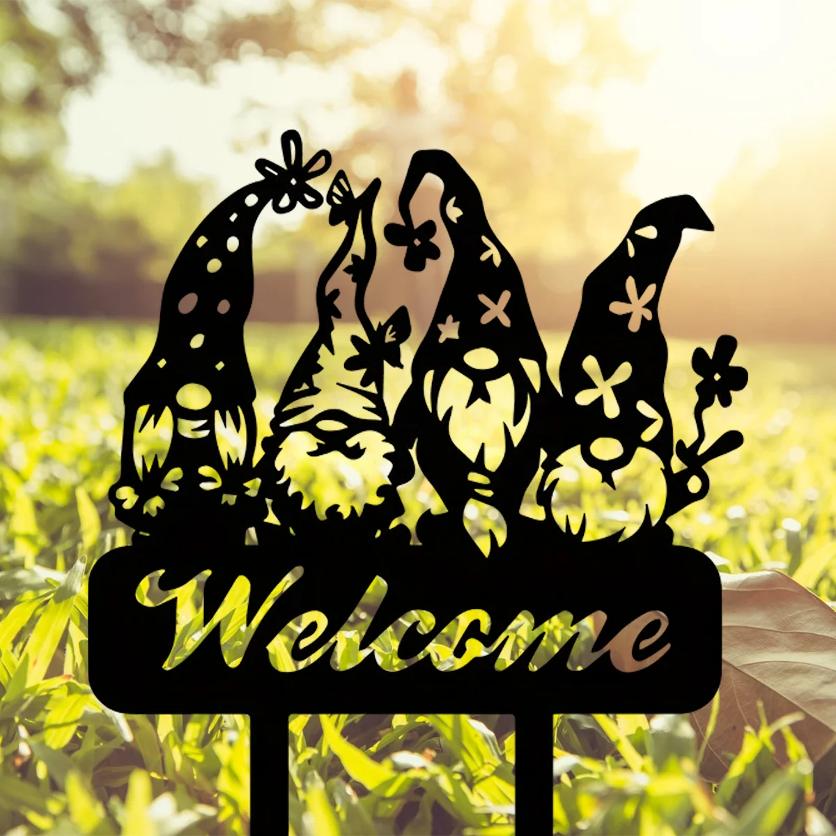 

1pc, Metal Yard Welcome Decor Sign, Metal Lawn Gnome, Yard Welcome Sign, Yard Gnome, Garden Decor, Garden Sign with Stakes