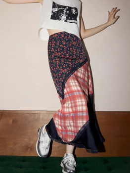 Korobov الخريف الأمريكية تنورة رقيقة خمر منقوشة الأزهار الربط التنانير للمرأة ألف خط تنورة Harajuku موضة Ropa De Mujer