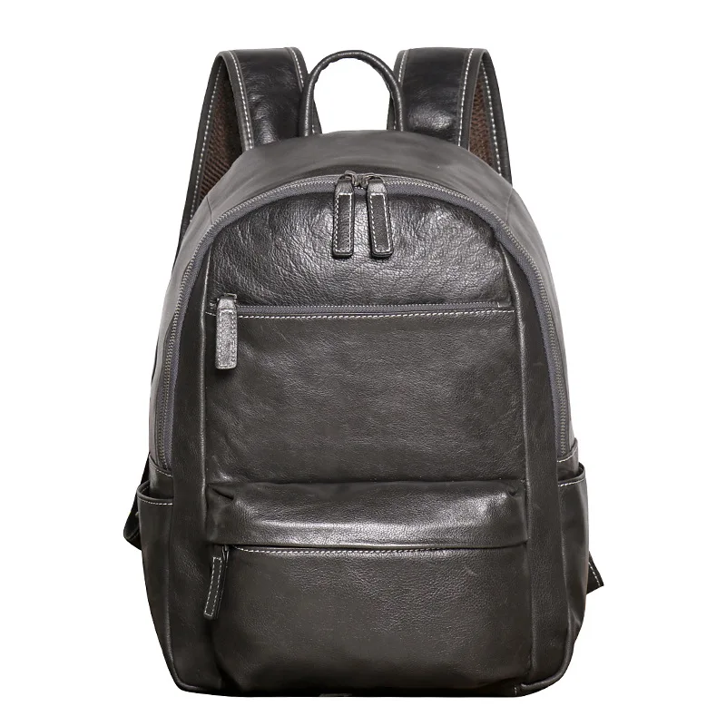 Nesitu Highend New A4 Vintage Black 100% Cowhide Genuine Leather Women Men Backpack Travel Bag M30109