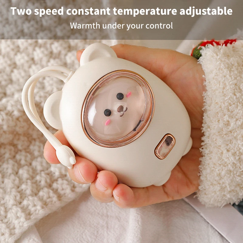 Rechargeable Hand Warmer Small Mini Bear Portable USB Cute Baby Warmer In 2400mAh Battery Fast Heating RGB Light Heating Pad