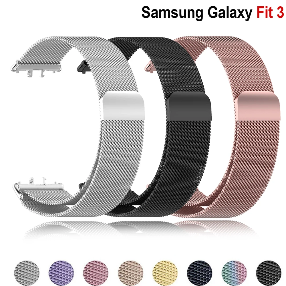 Pulseira de Metal em Aço Inoxidável para Samsung Galaxy Fit 3, Acessório Magnético com Fecho Milanês, Bracelete Correa Galaxy Fit3