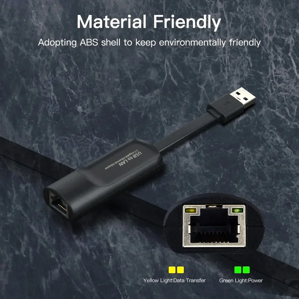 2500Mbps Ethernet Adapter 2.5G Type C USB 3.0 to RJ45 Network Card Wired Ethernet Gigabit Adapter Lan Card Hub for MacBook iPad