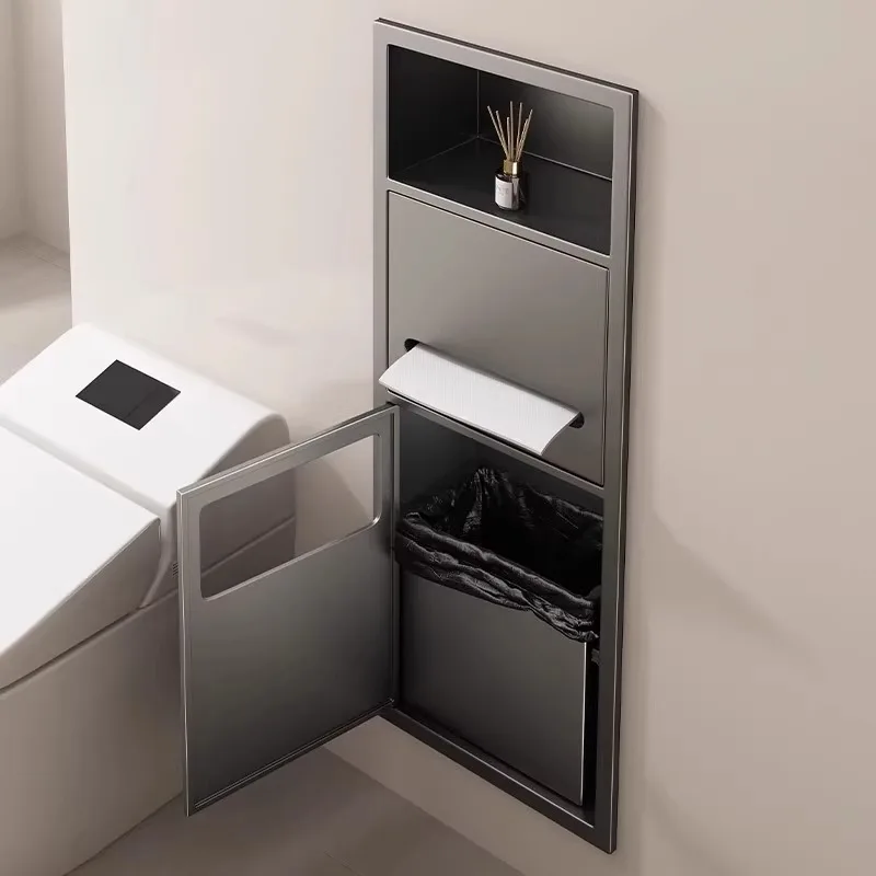 

Toilet Niche Bathroom Embedded Trash Can Shelf Double Layer Metal 304 Stainless Steel Finished Niche