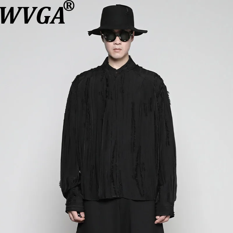 

WVGA Spring Autumn New Man Tide Striped Trendy Stand Collar Long Sleeve Shirt Niche Chic Casual Loose Fit Dark Style Tops W21533