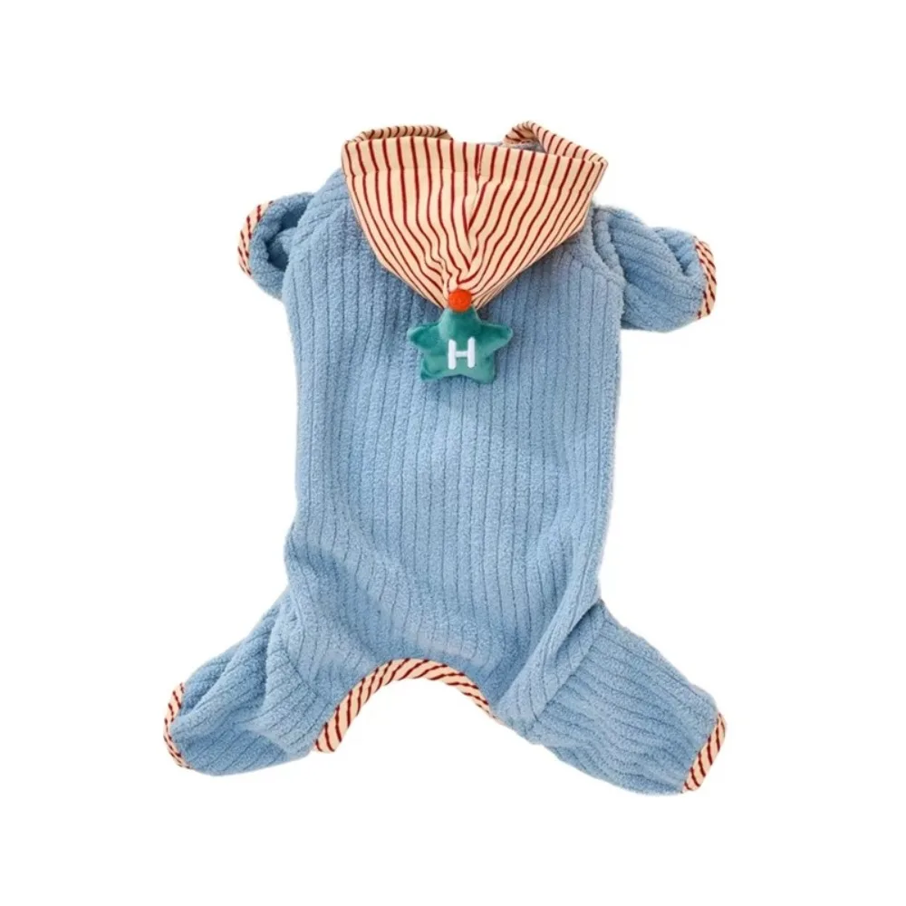 

Puppy Homewear Star Design Dog Striped Jumpsuit Warm Fleece Pet Four Legged Clothes Cozy Breathable Dog Hoodies Winter Season