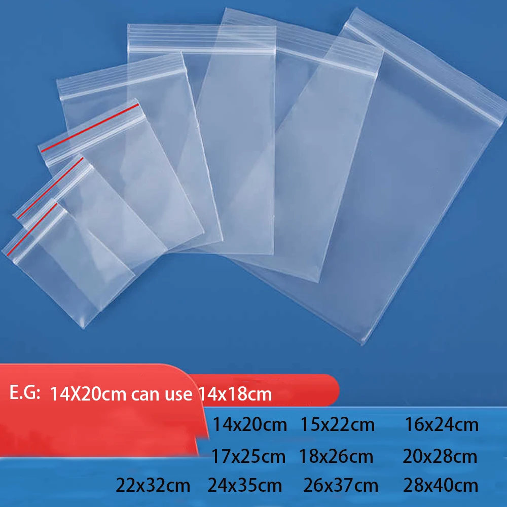100Pc 0.05/0.08/0.1/0.12/0.16mm PE Food Grade Transparent Sealing Bag 14x20-28x40cm Cocoa Powder Discuit Nut Packing Sealing Bag