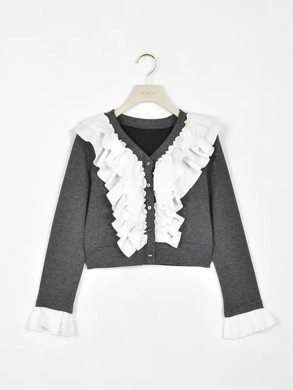Japanese Style V Neck Sweater Cardigan Sweet Double-layer Ruffle Edge Long Sleeve Elastic Long-sleeved Knitted Cardigans Autumn