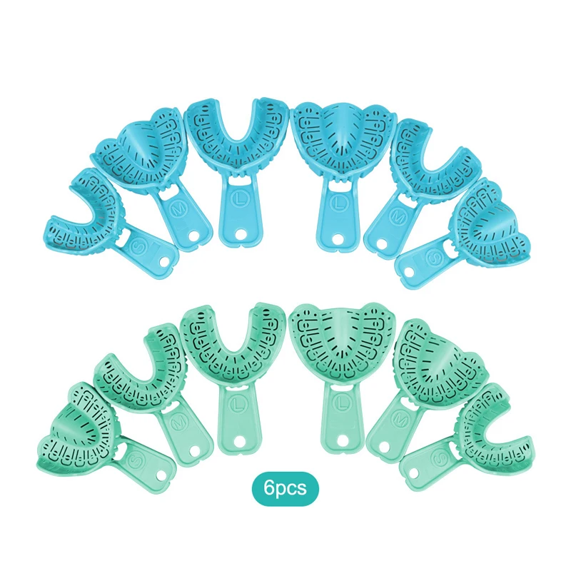 

6 шт./компл., набор для оттисков зубов, пластиковые одноразовые лотки для зубных протезов, стоматологические инструменты, материал для стоматологической лаборатории