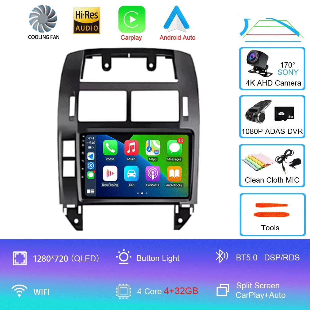 Auto radio Android 16 multimediaspeler GPS Carplay QLED scherm stereo voor Volkswagen VW Polo MK4 6Q 9N 9N3 2004-2009
