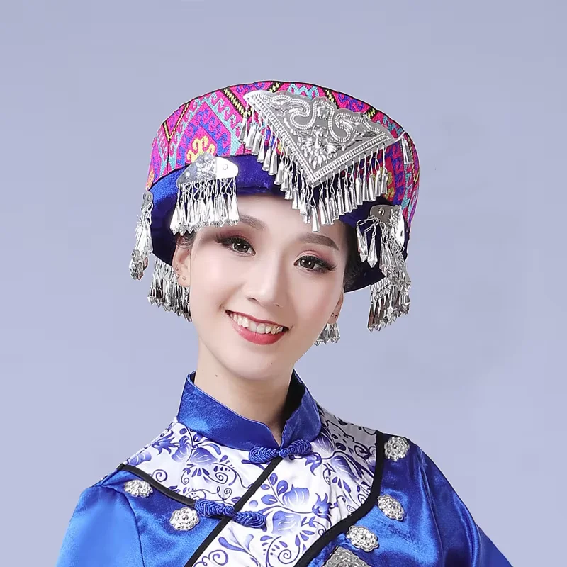 中国ミャオ族帽子女性のためのモンダンス頭飾りヘアアクセサリー伝統的な中国のかぶとキャップステージパフォーマンスヘッドギア