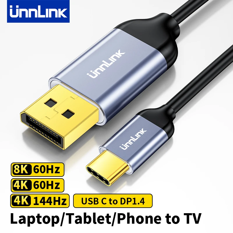 

Unnlink USB C to DisplayPort 1.4 Cable 8K 60Hz 4K 144Hz Type C Thunderbolt 3/4 to DP Converter for MacBook Laptop Phone to TV