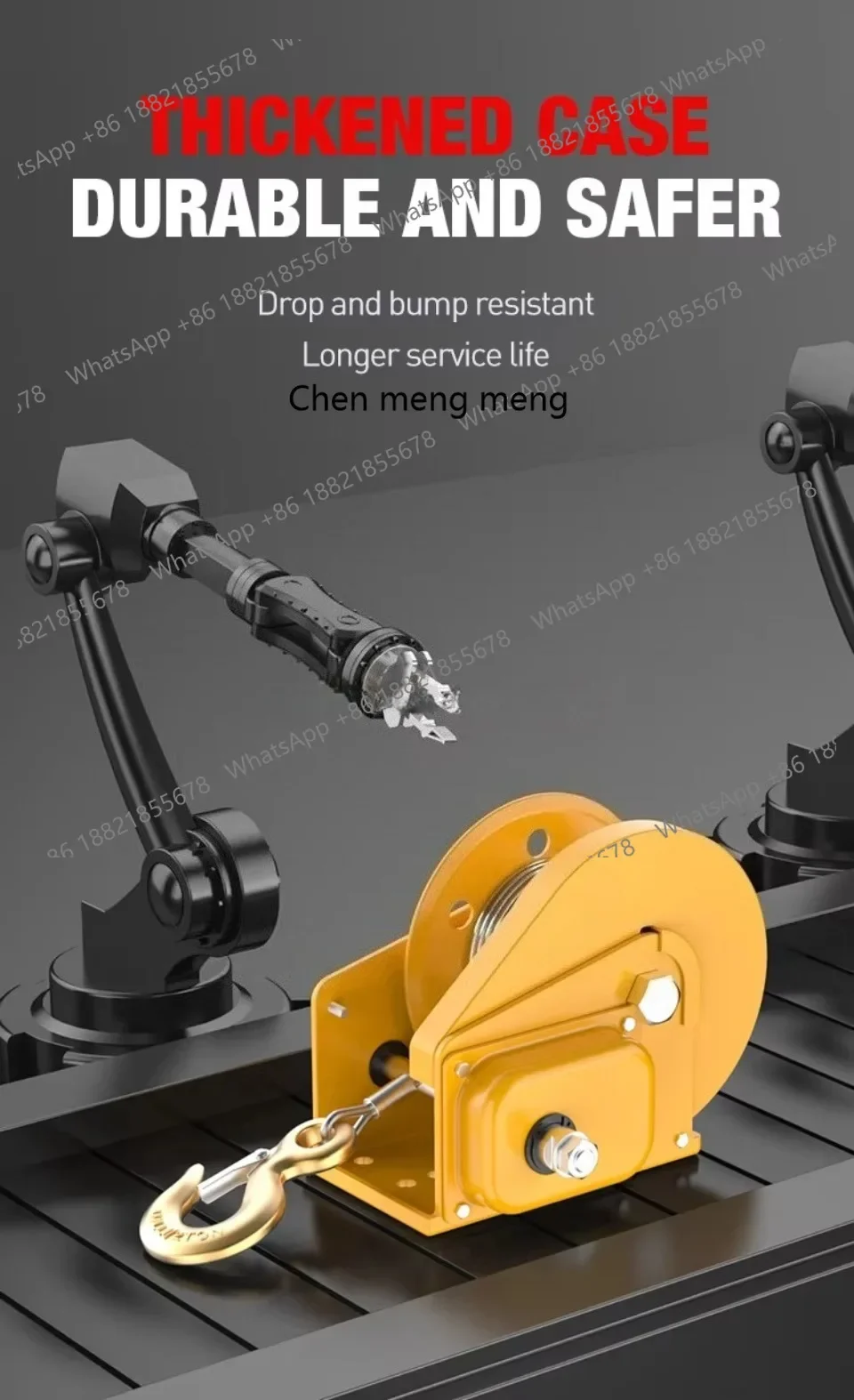 New arrive Portable Self-Locking Manual Winch with Stainless Rope 1800LBS Capacity for Construction
