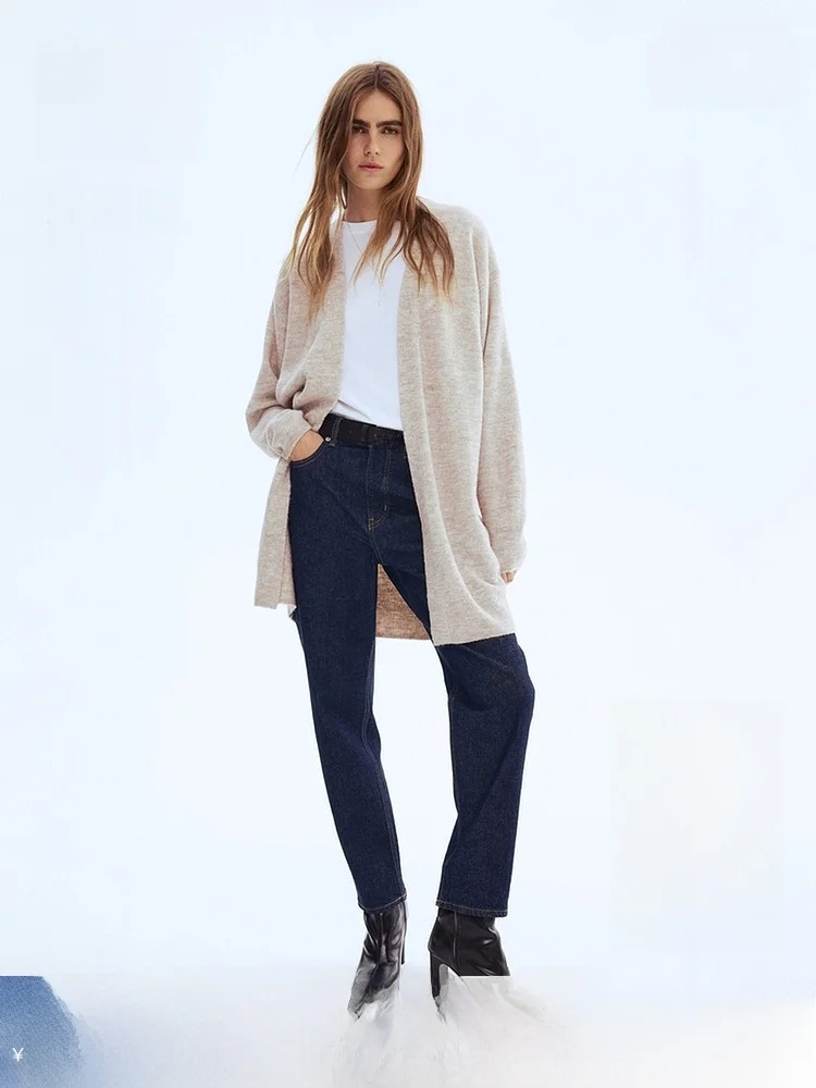 

H & M женский повседневный длинный открытый кардиган, теплый свободный вязаный свитер на пуговицах, зимняя верхняя одежда, удобная смесь полиэстера