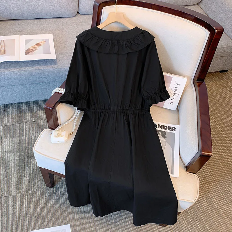 Large Size 10XL 150KG Summer Women Maxi Dress Short Sleeve Black Dress High Waist Female Oversized Long Party Dresses