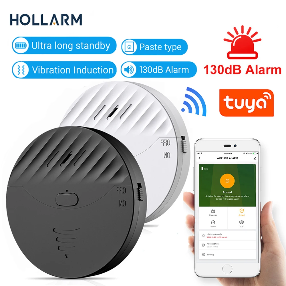 Hollarm Wireless Window Door Vibration Sensor 130dB Vibration Burglar Glass Break Sensor Home Safety Alarm Detector System