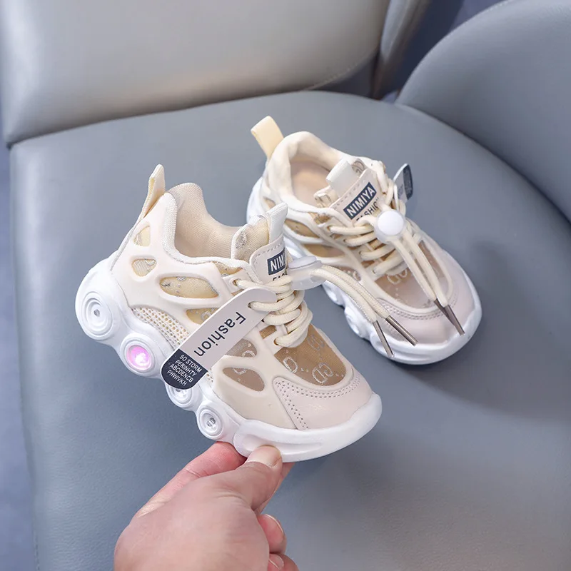 Child Fashion Sport Shoes Summer Luminous Fashion Breathable Kids Boys Net Shoes Girls LED Sneakers with Light Running Shoes