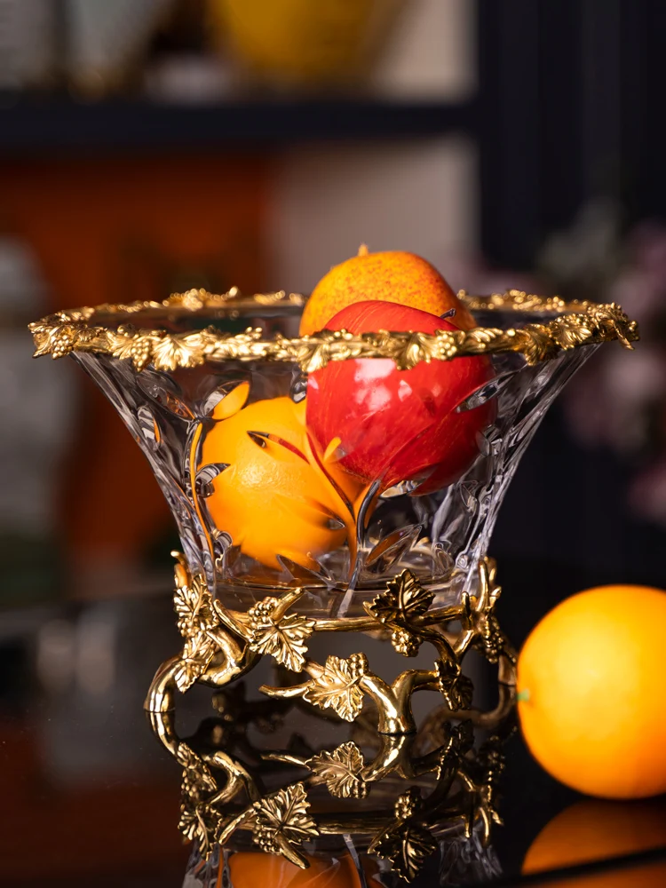 European-style imported crystal glass brass fruit plate American luxury villa living room dining table fruit plate ornament