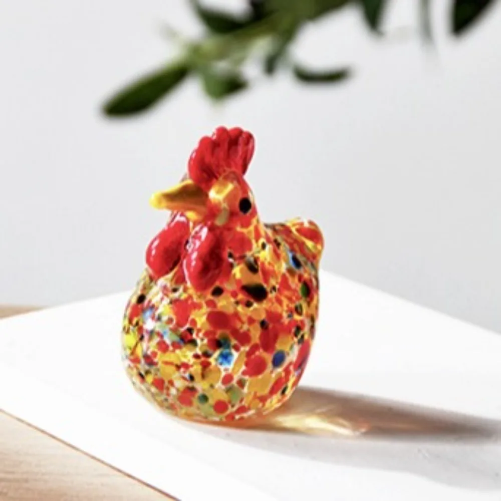 Hand Blown Glass Chicken Figurines Mini Colorful Crystal Rooster Statues Home Decor Smooth Surface Turkey Sculpture Living Room