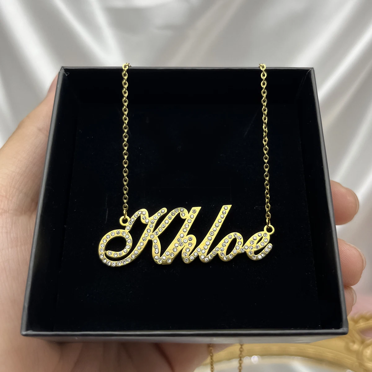 Colorfast Custom Name Necklace Crystal Name Necklace Stainless Steel Name Women Jewelry Personalized Women Gift Dropshipping