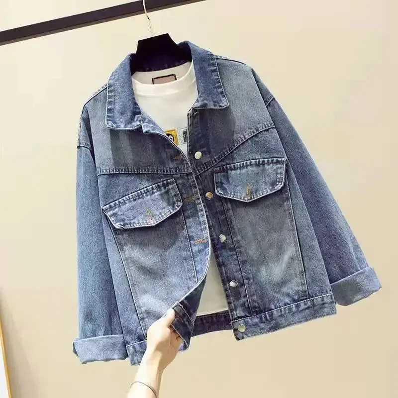 

2023 Spring Autumn New Vintage Denim Jacket Women's Street Fashion Korean Loose Long Sleeved Jeans Coat Short Women's Casual Top