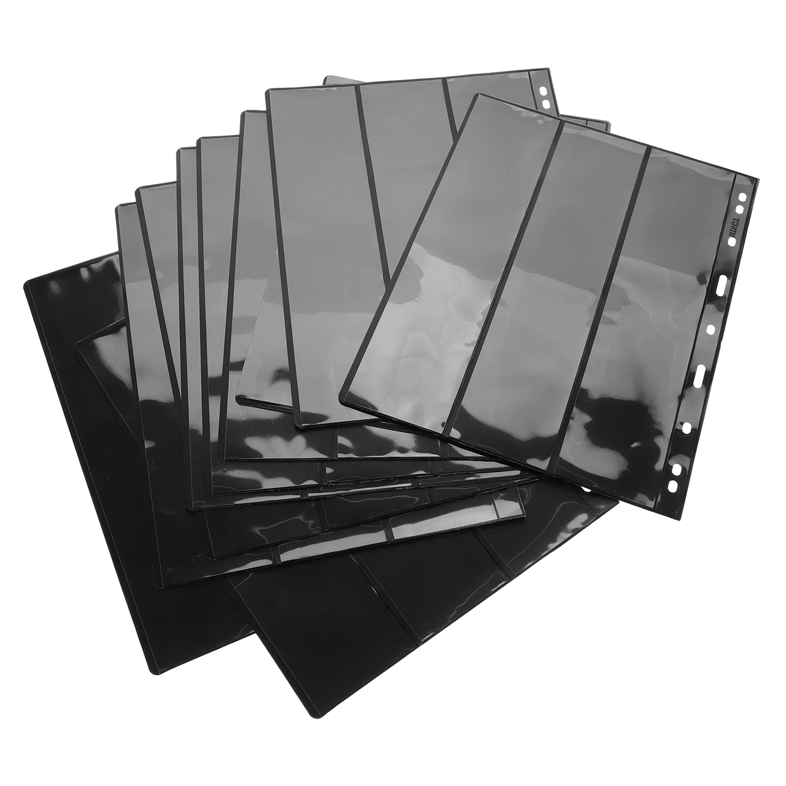 

10pcs Collection Album Pages Black 3-Slot Pet Material Sturdy Storage Sleeves For Organizing Protecting Collecting Holder