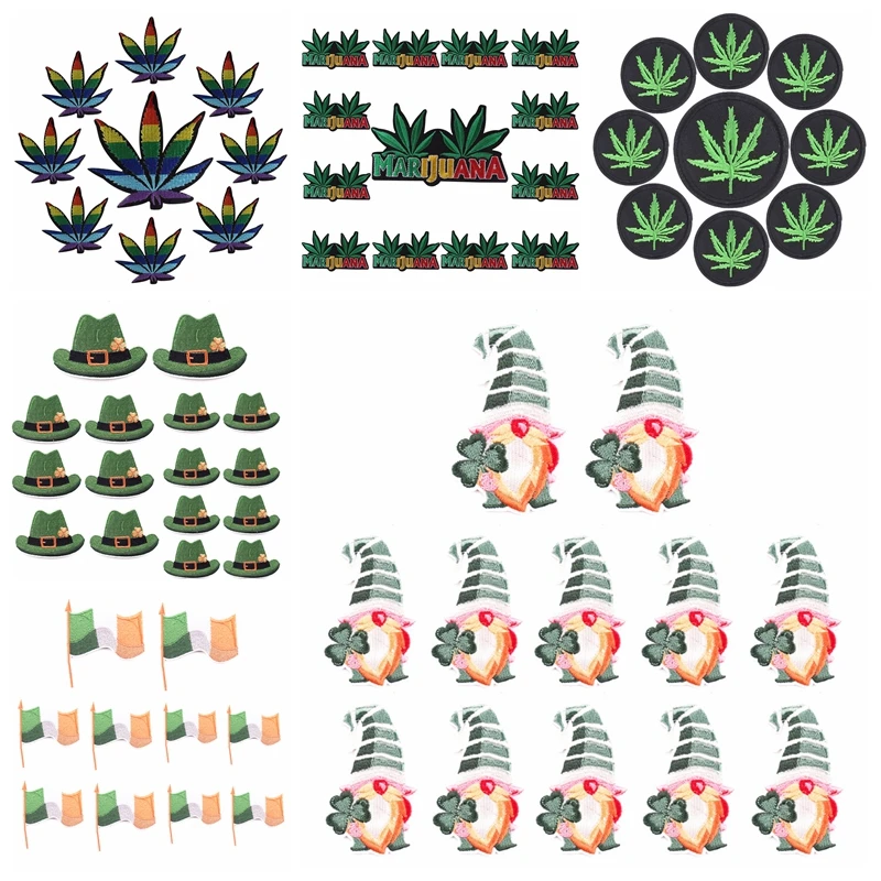 10 Cái/lô Lá Miếng Dán Cỏ Bốn Lá Thêu Miếng Dán Sắt Trên Miếng Dán Cho Clorhing Hoạt Hình Thêu Miếng Dán Trên Quần Áo DIY