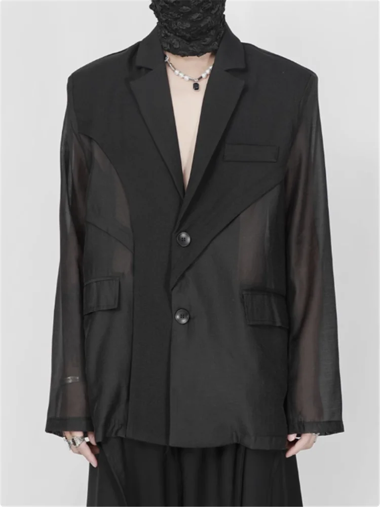 سترة بدلة غير رسمية فضفاضة مرقعة من الشيفون شفافة على الطراز الليلي والشعبية لصيف 2025 #2