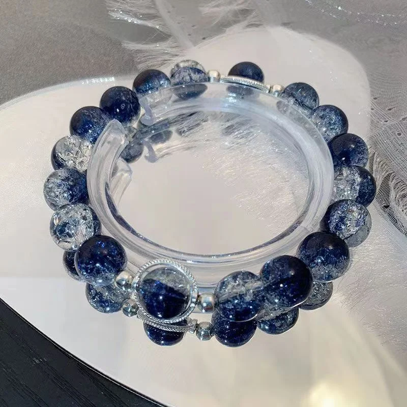 Korean Style White Beads Moon Bracelet for Women Vintage Gradient Crystal Glass Planet Bracelets Exquisite Party Jewelry Gifts