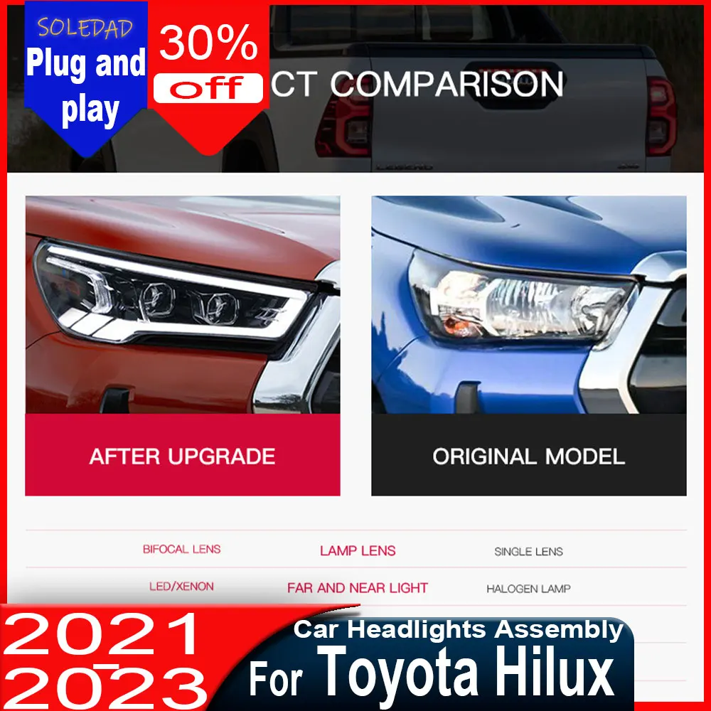 

Car headlights For Toyota Hilux REVO Headlights 2021 2022 2023 LED Head Lights DRL Turn Signal Bi LED Projector Lens Low Beam