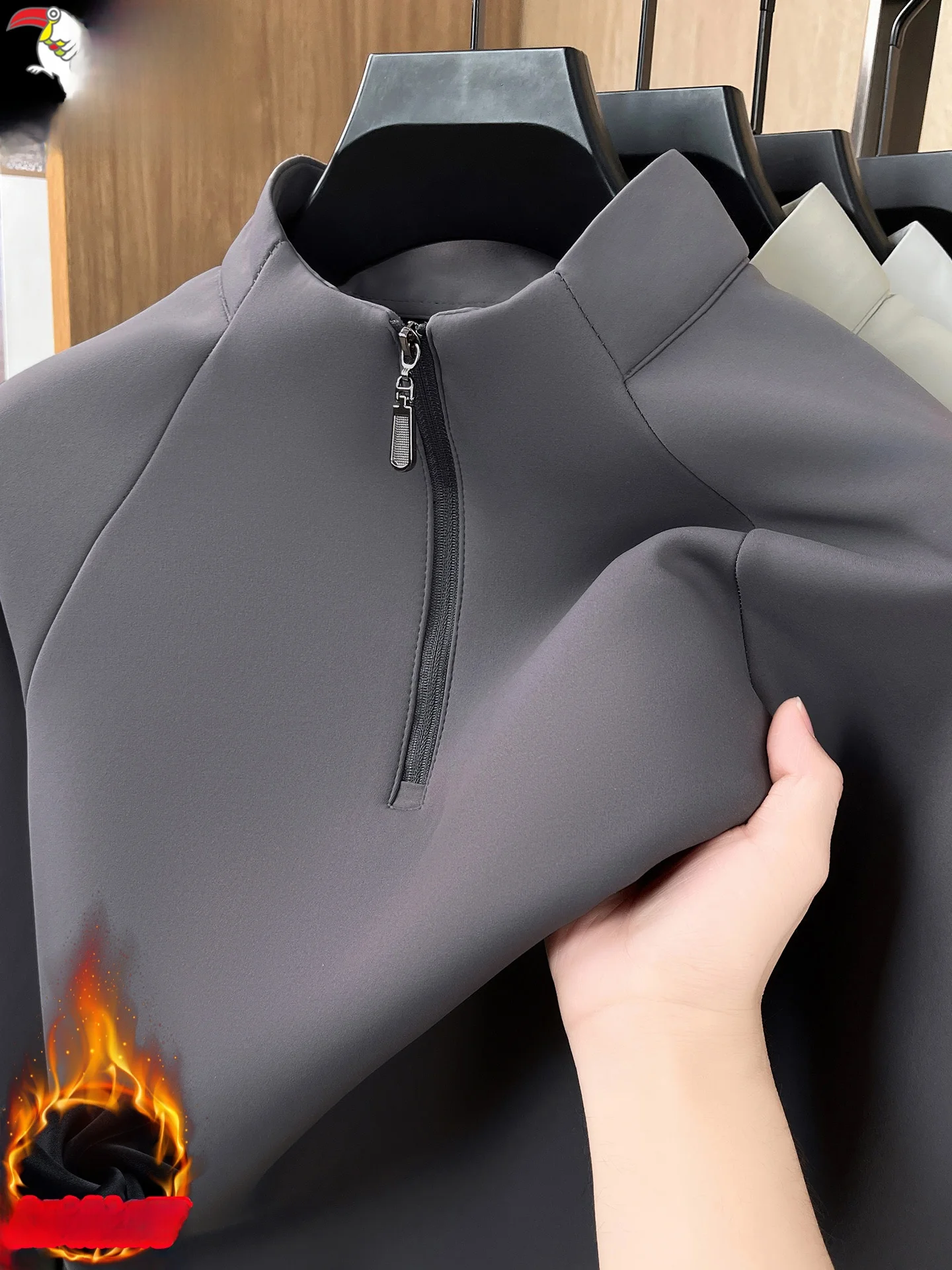 

Thiened f-Zipper Fce-Lined Hoodie Casual Long Sve Innerwear for Men Winter Warm Inteated Fce Loose Fit Street...