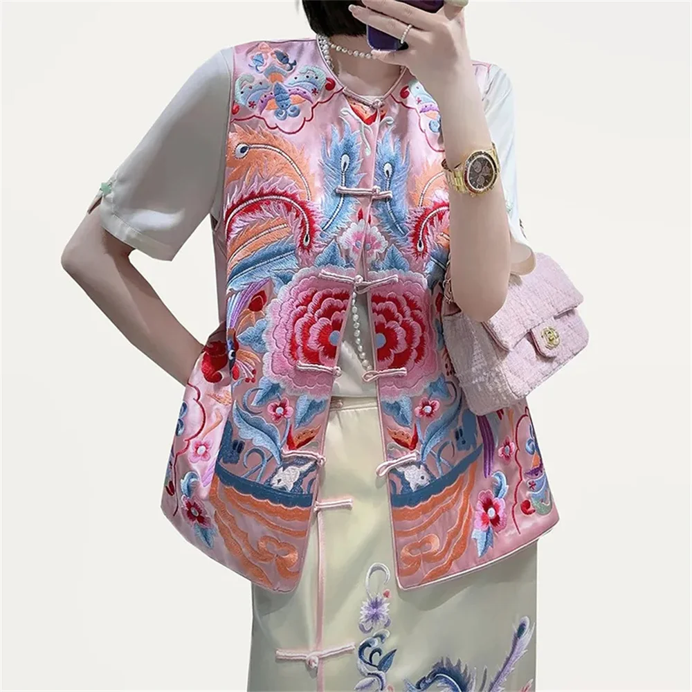 China-Chic Waistcoat Women's Design Sense Small Number Of Heavy Industry Embroidery Retro Button Blouse Cardigan Small Vest Coat