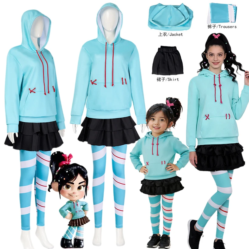 

Anime Vanellope Von Schweetz Cosplay Costume Hoodies Skirt Wig Uniform Suit Halloween Performance Clothing Girls Women Outfits