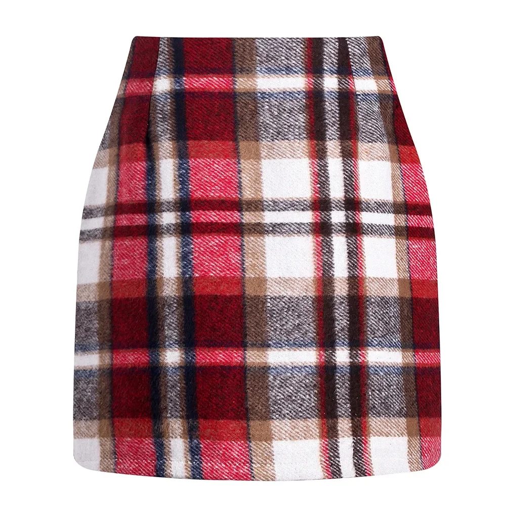 Amazon Independent Station Best Seller Women's High-Waisted Plaid Mini Skirt Tight Pencil Woolen Mini Dress Cross-Border Style