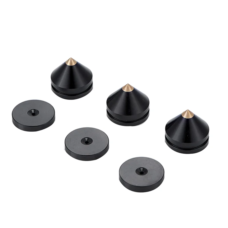 Juego de 8 pies de soporte para altavoz, almohadilla para pies, aleación de aluminio, picos de Metal, cono, clavo para pie de suelo, color negro